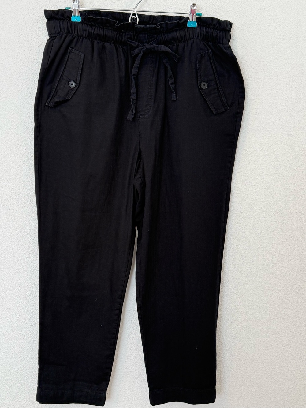 LOFT XL Black Cotton Paperbag Drawstring Cargo Pants High Rise Straight Relaxed